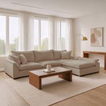 Sofá de Canto 6 Lugares com Chaise Modulado 280cm com Base em Madeira Maciça Dominique Yescasa Sofá de Canto 6 Lugares com Chaise Modulado 280cm com Base em Madeira Maciça Dominique Yescasa