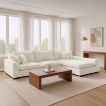 Sofá de Canto 6 Lugares com Chaise Modulado 280cm com Base em Madeira Maciça Dominique Yescasa