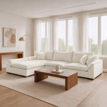 Sofá de Canto 6 Lugares com Chaise Modulado 320cm com Base em Madeira Maciça Dominique