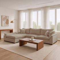 Sofá de Canto 6 Lugares com Chaise Modulado 320cm com Base em Madeira Maciça Dominique