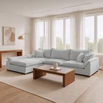 Sofá de Canto 6 Lugares com Chaise Modulado 320cm com Base em Madeira Maciça Dominique Yescasa