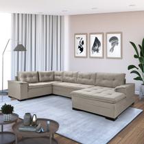 Sofá de Canto 6 Lugares com Chaise Suede Aveludado Viena