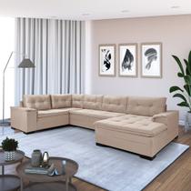 Sofá de Canto 6 Lugares com Chaise Suede Aveludado Viena