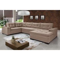 Sofá de Canto 6 Lugares com Chaise Suede Aveludado Viena