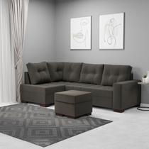 Sofá de Canto 6 Lugares com Puff 238cm Suede Cinza