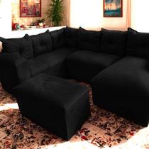Sofá de Canto 6 lugares com puff cor preta resistente