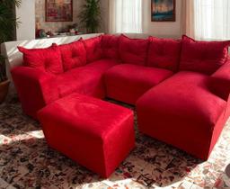 Sofá de Canto 6 lugares com Puff Resistente Vermelho Sofá de Canto 6 lugares com Puff Resistente Vermelho