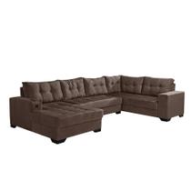 Sofá de Canto 6 Lugares Dijon com Chaise Esquerdo e Entrada USB Suede Marrom