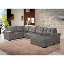 Sofá de Canto 6 Lugares Dijon com Chaise Veludo Animale