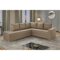 Sofá de Canto 6 Lugares em L com Chaise Lado Esquerdo Suede Bege Pés de Madeira