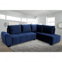 Sofá De Canto 6 Lugares Hellen Lugano Com Revestimento Em Tecido Velut Azul E 205-190 Cm