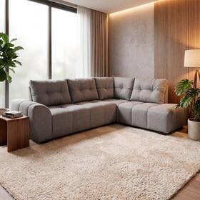 Sofá de Canto 6 Lugares Hellen Lugano Suede Velut Cinza 205/273 cm