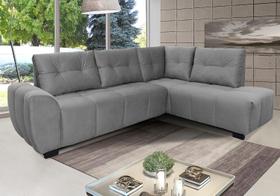 Sofá de Canto 6 Lugares Hellen Suede Velut Cinza 205/273 cm