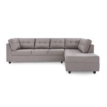 Sofá de Canto 6 Lugares Herval Gran, Chaise Esquerda, Linho Bege