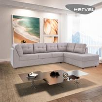 Sofá de Canto 6 Lugares Herval Gran, Chaise Esquerda, Linho Bege Sofá de Canto 6 Lugares Herval Gran, Chaise Esquerda, Linho Bege