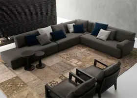 Sofá de Canto, 7 Lugares, Revestimento em Sarja Cinza, - LAN001