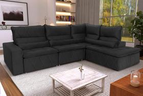 Sofá De Canto Amsterdam Preto Molas Retrátil Reclinável - King House Sofá De Canto Amsterdam Preto Molas Retrátil Reclinável - King House