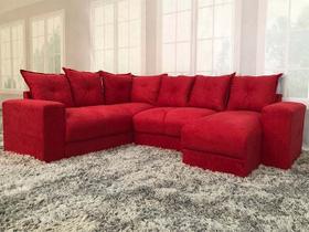 Sofá de Canto Austria 5 Lugares com Chaise Suede Vermelho Sofá de Canto Austria 5 Lugares com Chaise Suede Vermelho