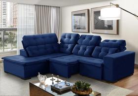 Sofá de Canto Berlim Retrátil/Reclinável 6 Lug Azul Pillow c/molas bonnel 2,20x2,80 - Sofá Casa Sofá de Canto Berlim Retrátil/Reclinável 6 Lug Azul Pillow c/molas bonnel 2,20x2,80 - Sofá Casa