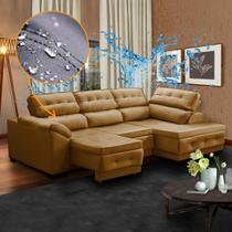 Sofá de Canto Chaise 5 Lugares Impermeável 250 x 150 Cm Retrátil Luiza Suede Dourado - SóSofá