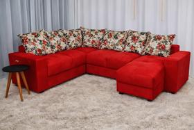 Sofá de Canto Chaise com Espreguiçadeira Vermelho Floral
