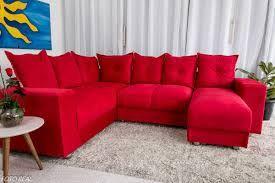 Sofá de Canto Chaise com Espreguiçadeira Vermelho