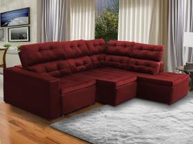 Sofá de Canto Chaise D 293x220Cm Retrátil Reclinável Mola Bonnel Prime Suede Vermelho Bordo - SóSofá