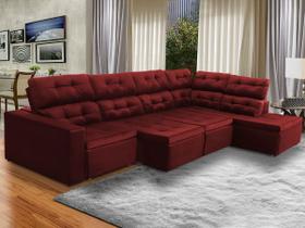Sofá de Canto Chaise D 373x220Cm Retrátil Reclinável Mola Bonnel Prime Suede Vermelho Bordo - SóSofá