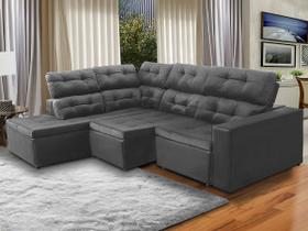 Sofá de Canto Chaise E 293 x 220 Cm Retrátil Reclinável Mola Bonnel D26 Prime Suede Cinza - SóSofá Sofá de Canto Chaise E 293 x 220 Cm Retrátil Reclinável Mola Bonnel D26 Prime Suede Cinza - SóSofá