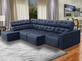 Sofá de Canto Chaise E 373 x 220 Cm Retrátil Reclinável Mola Bonnel Prime Suede Azul Escuro - SóSofá