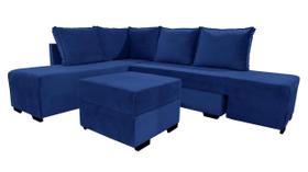 Sofá de canto com almofadas Soltas e puff central - 6 Posições - incluindo cama - Azul - SOFABRICA C