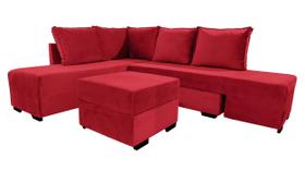 Sofá de canto com almofadas Soltas e puff central - 6 Posições - incluindo cama - Vermelho