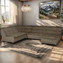 Sofá de Canto Com Chaise Capuccino Ravena Ecotec Espumas