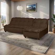 Sofá de Canto Com Chaise Marrom Genova Ecotec Espumas