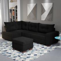 Sofá de Canto com Puff 7 Lugares 238cm Gloria Preto Sofá de Canto com Puff 7 Lugares 238cm Gloria Preto