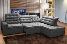 Sofá de Canto Confortable Retrátil e Reclinável 2,80 x 2,20 Cinza 1 Tok Estofados.