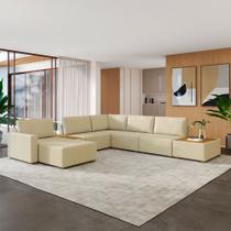 Sofá de Canto Decorativo Sala de Estar 603cm Modulado Takashi com Chaise e Puffs Bouclê Bege G45 - Gran Belo