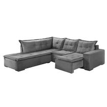 Sofá de Canto Denver 5 Lugares Retrátil Suede 197cm x 226cm Cor Cinza