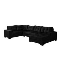 Sofá de Canto Dijon 5 Lugares com Chaise Suede Preto