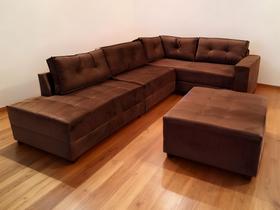 Sofa De Canto Elantra Grande e Puff Bom Descanso Veludinho Marrom