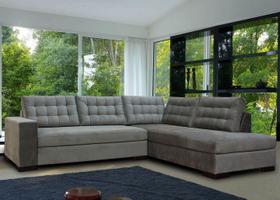 Sofá de Canto em L, Revestimento Sued Animale Cinza - FIE001