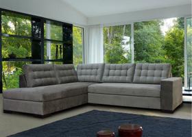 Sofá de Canto em L, Revestimento Sued gravado Cinza FIE002