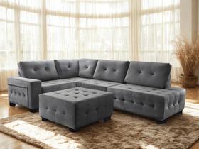 Sofa De Canto Everest com Puff Maguimóveis Veludo Cinza Sofa De Canto Everest com Puff Maguimóveis Veludo Cinza