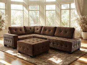 Sofa De Canto Everest com Puff Maguimóveis Veludo Marrom