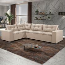 Sofá de Canto Fixo 5 Lugares 300x210cm Veludo Bege Molas Bonnel Oslo