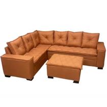 Sofá de Canto Florença 6 Lugares com Puff e Almofadas Soltas Tecido Linho União Cor Tijolo Sofá de Canto Florença 6 Lugares com Puff e Almofadas Soltas Tecido Linho União Cor Tijolo
