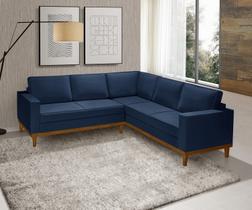 Sofá De Canto Living 5 Lug. Toronto Com Base Retro Madeira de Reflorestamento - Veludo Azul Sofá De Canto Living 5 Lug. Toronto Com Base Retro Madeira de Reflorestamento - Veludo Azul