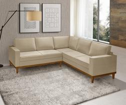 Sofá De Canto Living 5 Lug. Toronto Com Base Retro Madeira de Reflorestamento - Veludo Bege