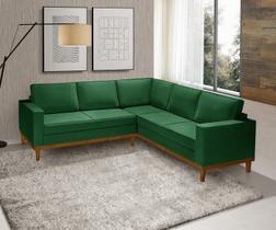 Sofá De Canto Living 5 Lug. Toronto Com Base Retro Madeira de Reflorestamento - Veludo Verde