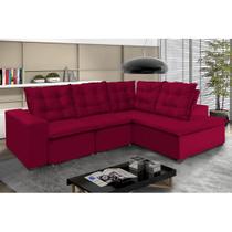 Sofá de Canto Montreal Retrátil, Reclinável 2,70x2,10 Metros, Chaise Fixo, 4 Lugares, Pillow Top, Vermelho